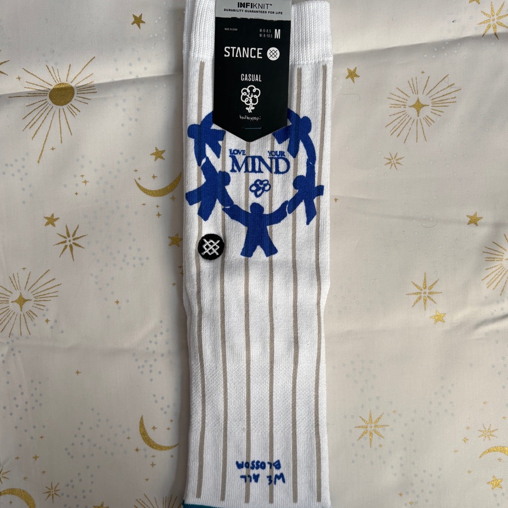 Stance Love Your Mind White and Blue Graphic Casual Socks